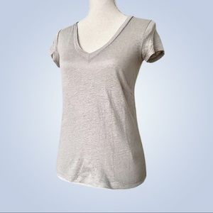 J.CREW Silver Linen V-Neck Short Sleeve Tee XXS